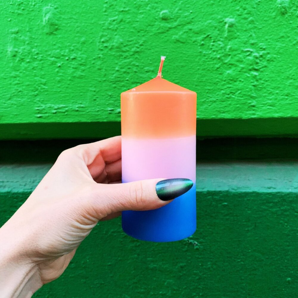 Red-Pink-Blue Pillar Candle | Aesthetic Unscented Table Decor Cylindrical Candle